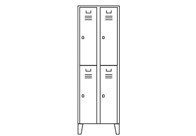 Stahlgarderobe zweigeteilt 4 Abteile, 80 cm